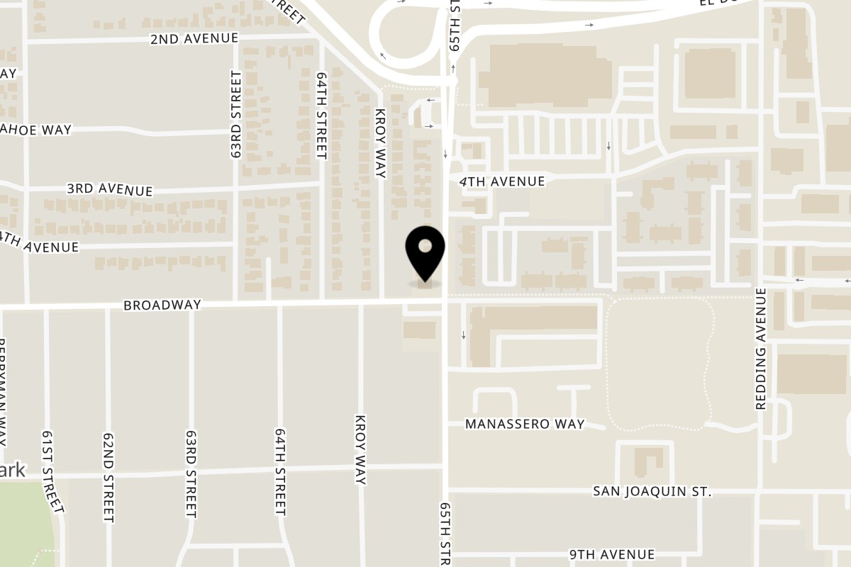 Map showing the location of Dolce Caffé on 2992 65th St #100 in Sacramento